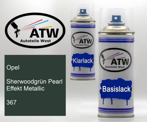 Opel, Sherwoodgrün Pearl Effekt Metallic, 367: 400ml Sprühdose + 400ml Klarlack - Set, von ATW Autoteile West.